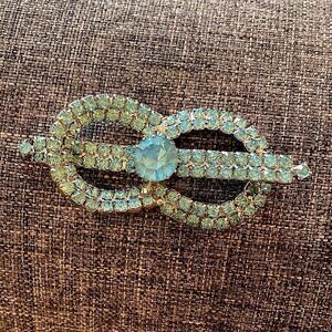 Vintage Blue Crystal Silver Tone Bow Brooch